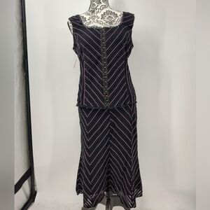 Fashion Bug Black and Pink Striped Sleeveless Top and Skirt Set Women's Size Med